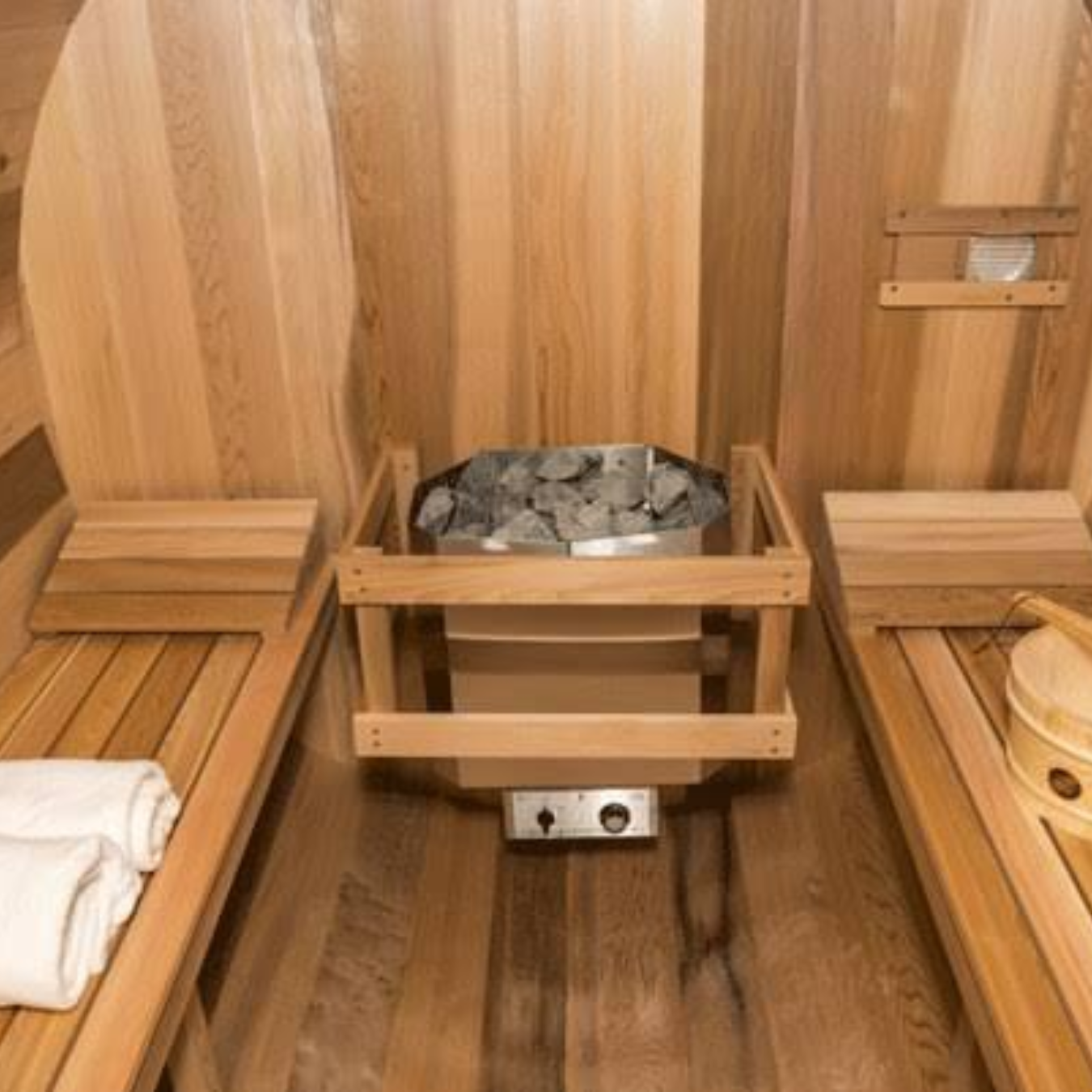 3 Electric heater inside Otium teak wood barrel sauna